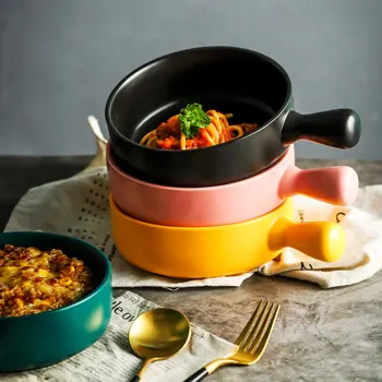 RHE 560ml Ceramic Glaze Baking Bowl with Handle Salad Bowls Barbecue Cheese Baked Rice Baking pan Round Bakeware Tary 
RHE 560ml Ceramic Glaze Baking Bowl with Handle Salad Bowls Barbecue Cheese Baked Rice Baking pan Round Bakeware Tary