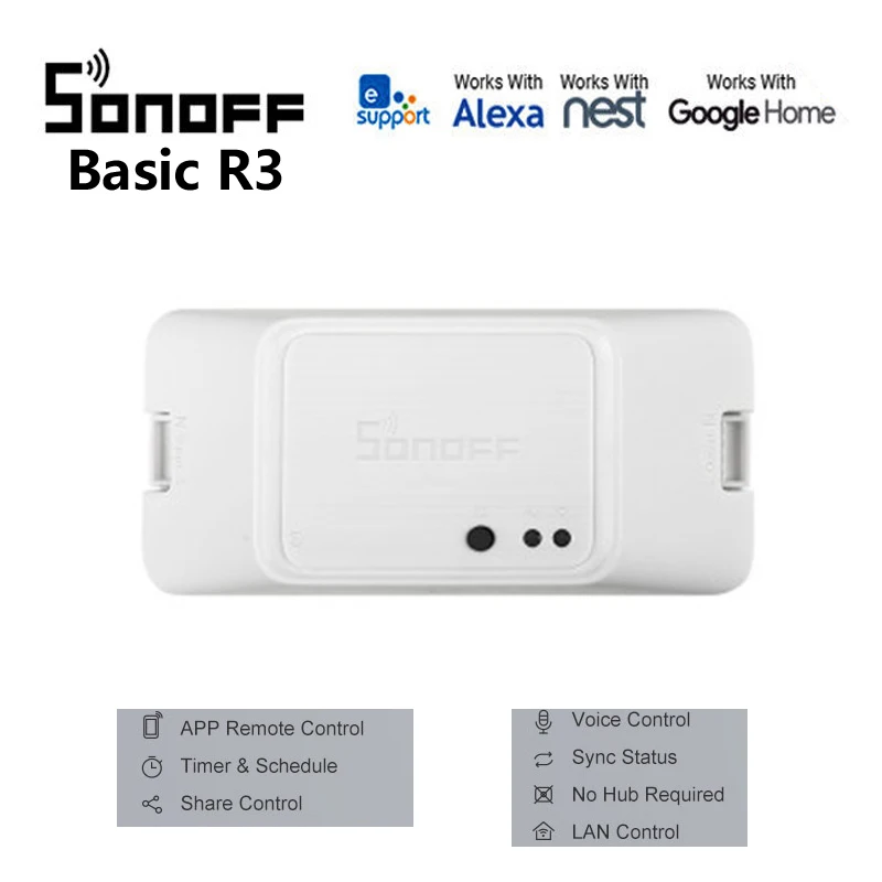 SONOFF DIY basic R3 Smart control Switch WIFI controller timer work with Alexa Google home IFTTT control by ewelink
SONOFF DIY basic R3 Smart control Switch WIFI controller timer work with Alexa Google home IFTTT control by ewelink