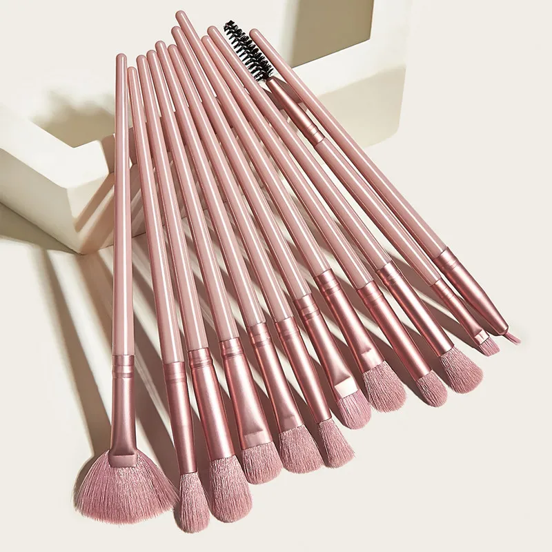 12Pcs Makeup Brush Set Pink Eye Small Fan-shaped Blush Blending Shadow Multifunctional Beauty Tool Maquiagem | Красота и здоровье