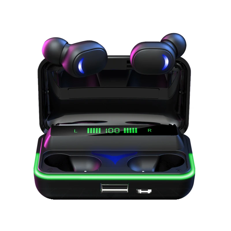 Wireless Earbuds Gaming Headset Mini Bluetooth Earphones Hands-free Mic Cell Phone Headphones w 1200mAh Power Bank Charging Box 
Wireless Earbuds Gaming Headset Mini Bluetooth Earphones Hands-free Mic Cell Phone Headphones w 1200mAh Power Bank Charging Box