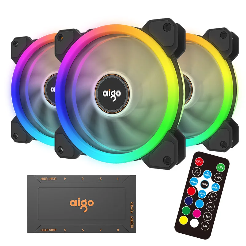 Вентилятор для охлаждения корпуса ПК Aigo DR12 3 шт. регулируемая LED RGB подсветка 120 мм