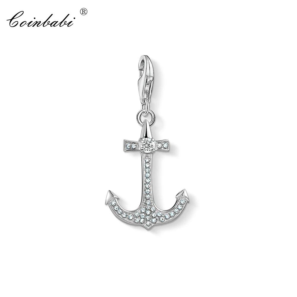 

Charm Pendant White CZ Anchor,2019 Fashion Jewelry Real Authentic 925 Sterling Silver Trendy Gift For Women Men Fit Bracelet