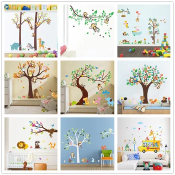 

Forest Animals Tree wall stickers for kids room Monkey owl Jungle wild Wall Decal Baby Nursery Bedroom Decor Poster Mural 1piece