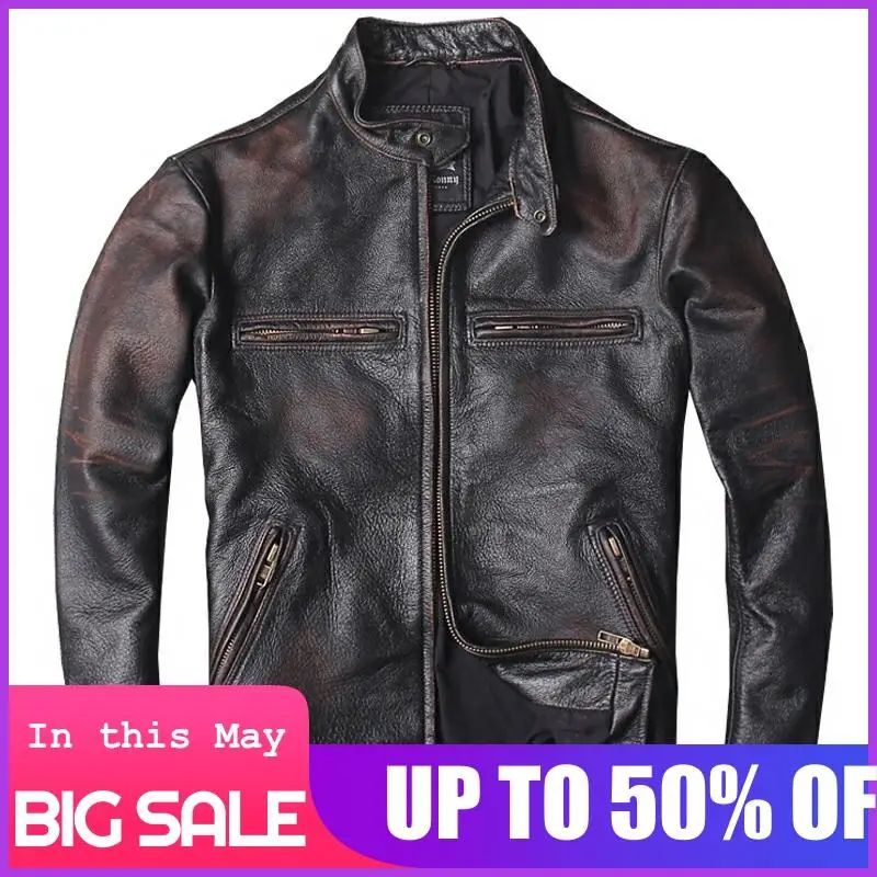 2020 Vintage Black Men American Biker's Leather Jacket Plus Size 6XL Genuine Cowhide Spring Slim Fit Motorcycle Coat
2020 Vintage Black Men American Biker's Leather Jacket Plus Size 6XL Genuine Cowhide Spring Slim Fit Motorcycle Coat
