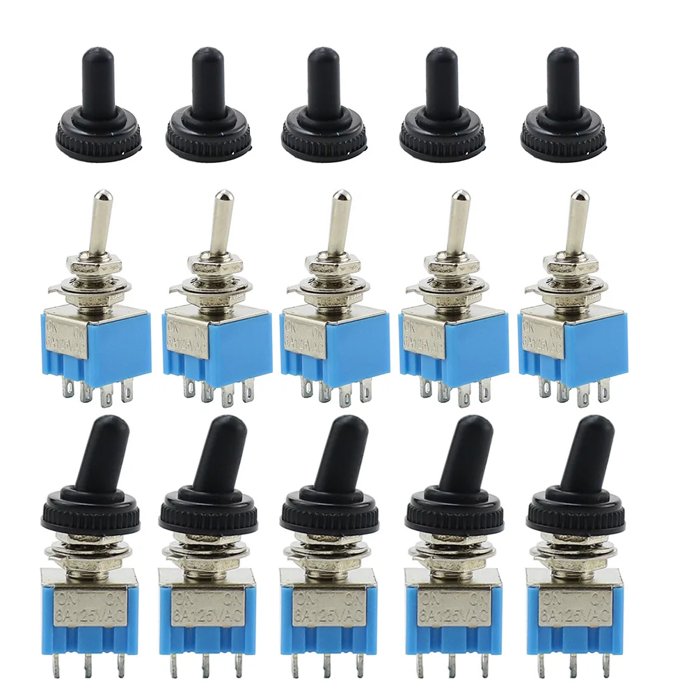 

5pcs 10pcs MTS-202 203 Toggle Switch 6A 125VAC on on SPDT 6mm Mini switch DPDT on off on Waterproof Cap