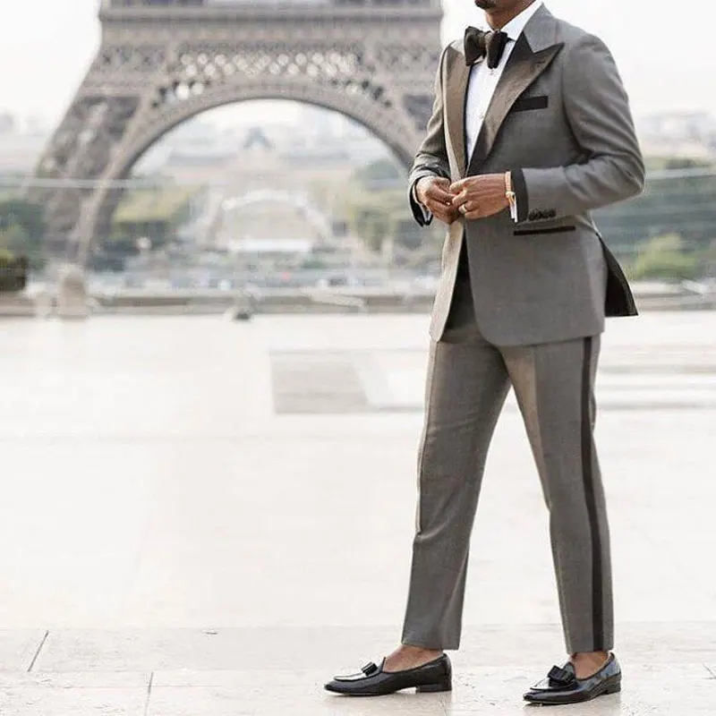 

Custom Made Grey Suit Men 2020 Peaked Designs Men Attire for Wedding Groom Tuxedo Costume Homme Mariage Terno Masculino 2Piece