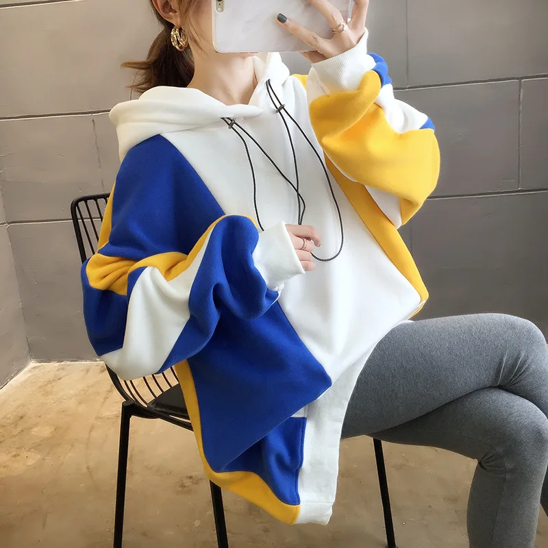 Women Hoodies & Sweatshirts Hooded Thick Long Sleeve Pullover Leisure 2020 Spring Autumn Clothing Loose Lazy Patchwork Hoodie
Women Hoodies & Sweatshirts Hooded Thick Long Sleeve Pullover Leisure 2020 Spring Autumn Clothing Loose Lazy Patchwork Hoodie