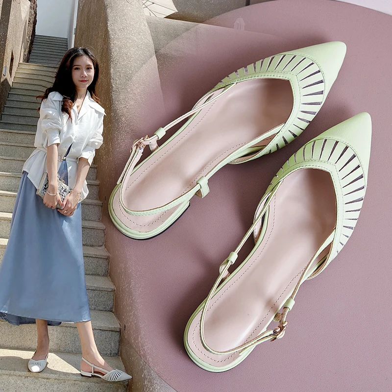 Brand Designer Genuine Leather Women Shoes Pointed Toe Low Heels Slingback Pumps Real Leather Summer Ladies Shoes Elegant Green 
Brand Designer Genuine Leather Women Shoes Pointed Toe Low Heels Slingback Pumps Real Leather Summer Ladies Shoes Elegant Green