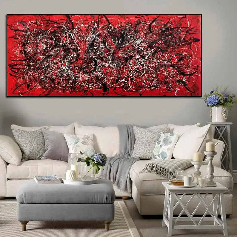 Jackson Pollock Style Paintings On Red Canvas Modern Abstract Colorful Fine Art Handmade Wall Art for Living Roomabstract oil
Jackson Pollock Style Paintings On Red Canvas Modern Abstract Colorful Fine Art Handmade Wall Art for Living Roomabstract oil