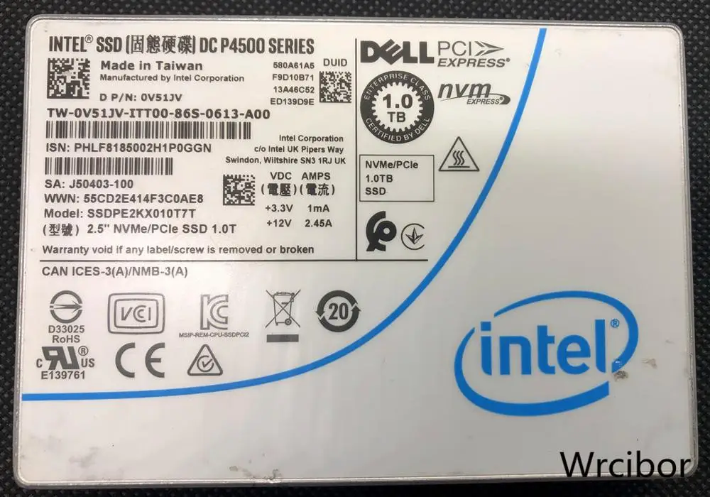 INTEL DC P4500 Series 1TB NVMe/PCIe 2.5" SSD Solid State Drive SSDPE2KX010T7 
INTEL DC P4500 Series 1TB NVMe/PCIe 2.5" SSD Solid State Drive SSDPE2KX010T7