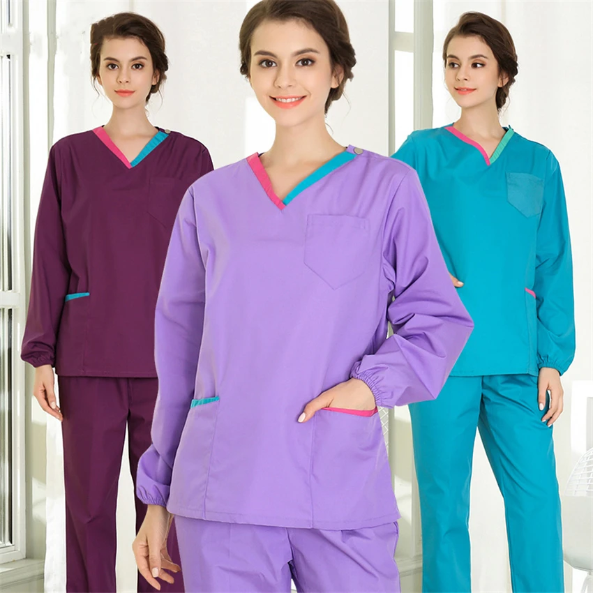 

Medical Scrub Set Hospital Clinic Beauty Salon Work Wear Woman V-Neck Pharmacy Dental Nurse Uniforms Surgical Suit Top Pants