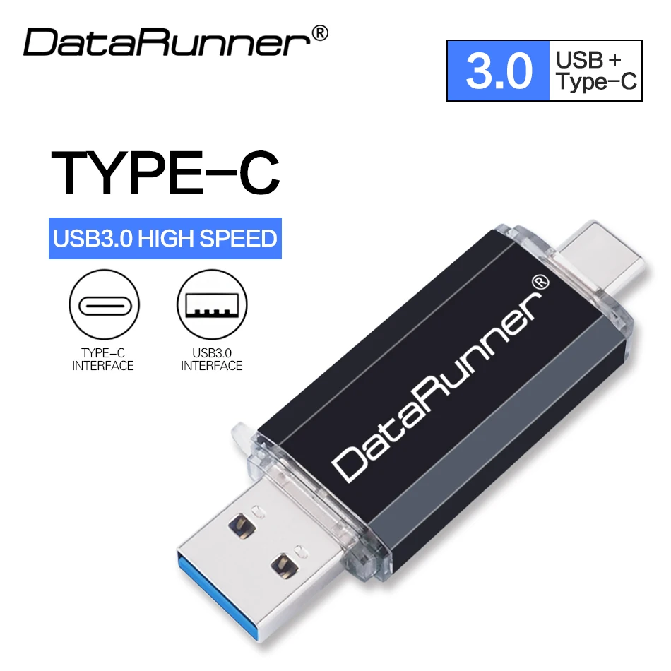 Флеш накопитель DataRunner флеш USB 3 0 Type C 256 ГБ 128 64 32 16 высокоскоростная Флешка 2 в 1