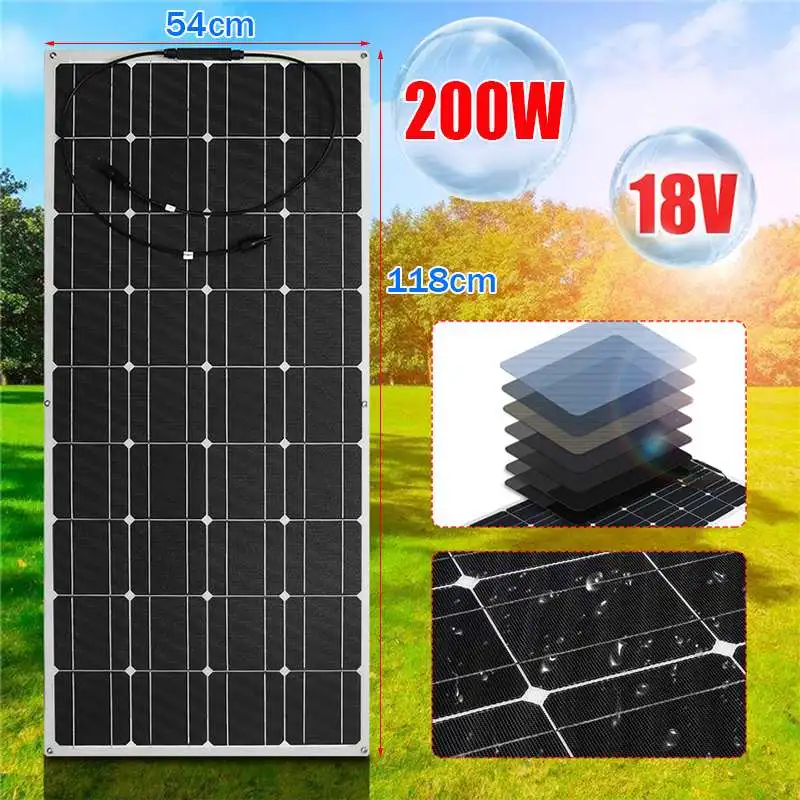 Flexible 200W Solar Panel 18V Monocrystalline Waterproof Solar Panel Battery Charger for Outdoor Camping Emergency Light
Flexible 200W Solar Panel 18V Monocrystalline Waterproof Solar Panel Battery Charger for Outdoor Camping Emergency Light