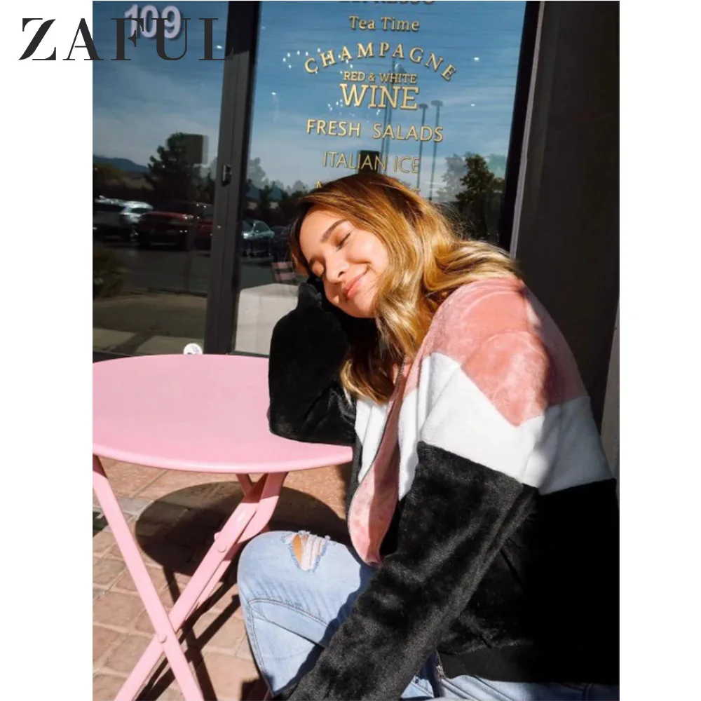 ZAFUL X Alexis Ricecakes Zipper Up Color Block Fuzzy Jacket Women Wide-waisted Winter Autumn Coats Short Striped Streetwear 2019
ZAFUL X Alexis Ricecakes Zipper Up Color Block Fuzzy Jacket Women Wide-waisted Winter Autumn Coats Short Striped Streetwear 2019