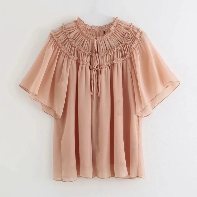 Solid Women Ruffled Neck Pleated Chiffon Shirt Loose Smock 2019 Autumn Leisure Lady Flare Sleeves Blouse Tops S6217
Solid Women Ruffled Neck Pleated Chiffon Shirt Loose Smock 2019 Autumn Leisure Lady Flare Sleeves Blouse Tops S6217
