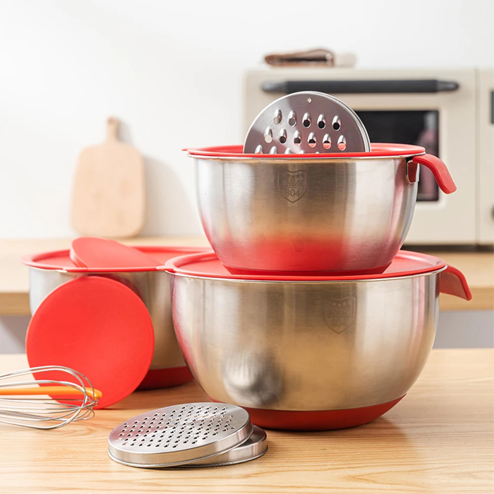Non-Slip DIY Cake Bread Salad Mixer Kitchen Baking Cooking Tool with Cover Grater Food Container Mixing Bowls Stainless Steel
Non-Slip DIY Cake Bread Salad Mixer Kitchen Baking Cooking Tool with Cover Grater Food Container Mixing Bowls Stainless Steel