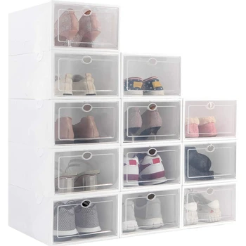Stackable Shoe Storage Box, Foldable Clear Plastic Shoe Organizer 12 Pack, Need to Be Assembled (White)
Stackable Shoe Storage Box, Foldable Clear Plastic Shoe Organizer 12 Pack, Need to Be Assembled (White)