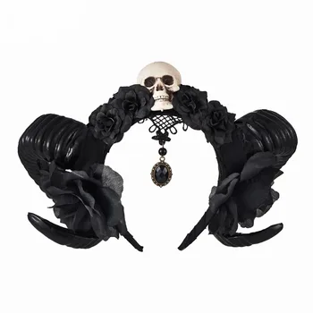 Skull Head Rhinestone Devil Horn Rose Hair Band Headwear Death Rock Nu Goth For Stage Show Party Jewelry Cosplay 
Skull Head Rhinestone Devil Horn Rose Hair Band Headwear Death Rock Nu Goth For Stage Show Party Jewelry Cosplay