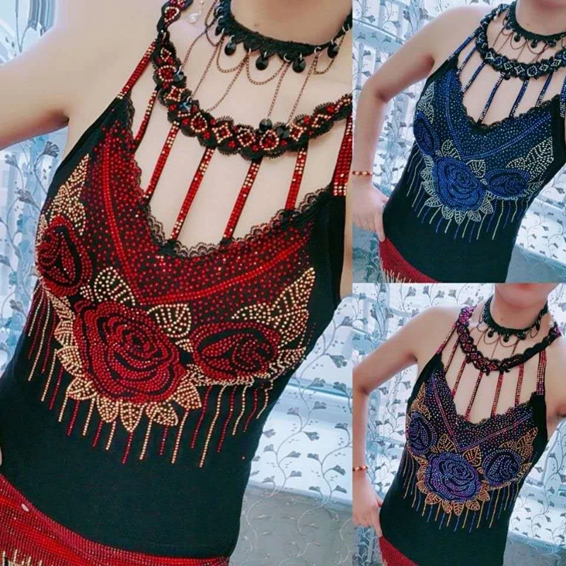 Bling Rhinestone Vest Rose Flowers Pattern Female High Elastic Halter Cotton Sexy Colorful Decorative All-Match Sling Vest
Bling Rhinestone Vest Rose Flowers Pattern Female High Elastic Halter Cotton Sexy Colorful Decorative All-Match Sling Vest