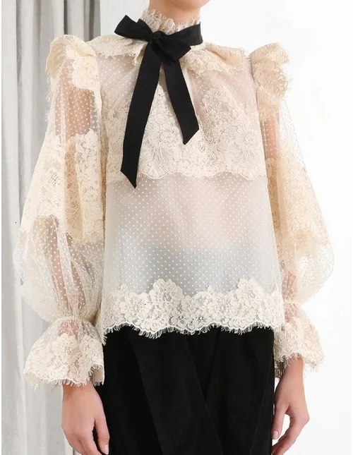 Sweet Lace Patchwork Polka Dot Sheer Mesh Ruffled Stand Neck Puff Long Sleeve Blouse Women Shirt Two Piece Set Tops D001
Sweet Lace Patchwork Polka Dot Sheer Mesh Ruffled Stand Neck Puff Long Sleeve Blouse Women Shirt Two Piece Set Tops D001