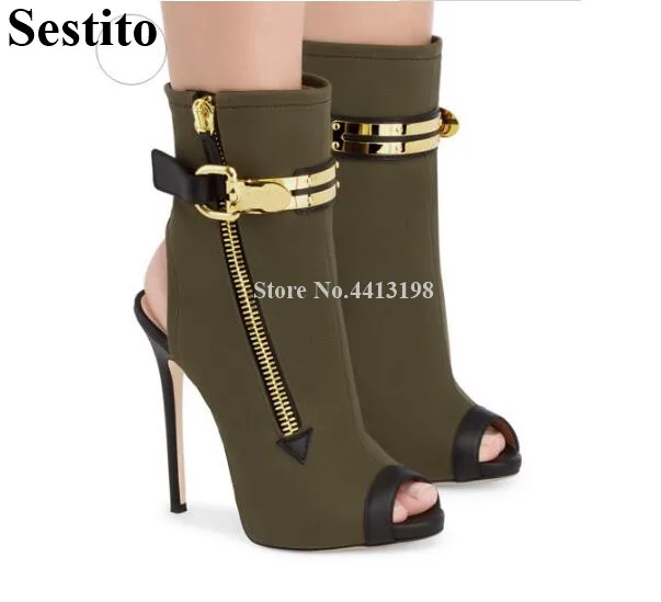 Sestito Summer Women Short Boots Metal Buckle Peep Toe Stiletto Heel Ankle Boots Super High Thin Heels Casual Green Women Shoes
Sestito Summer Women Short Boots Metal Buckle Peep Toe Stiletto Heel Ankle Boots Super High Thin Heels Casual Green Women Shoes