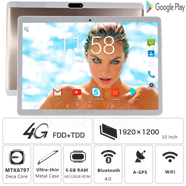 

2.5D Tempered Glass 10 inch Tablet PC Deca Core 6GB RAM 128GB ROM 4G LTE Bluetooth WiFi Android 8.1 1920*1200 IPS 13MP GPS+Gifts