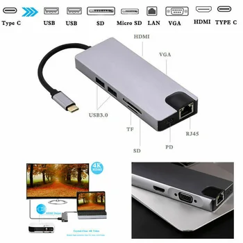 8-in-1 Type C Adapter USB C To HDMI VGA Hub Multifunctional With Card Reader Type-c To HDMI USB3.0 RJ45 Hub
8-in-1 Type C Adapter USB C To HDMI VGA Hub Multifunctional With Card Reader Type-c To HDMI USB3.0 RJ45 Hub