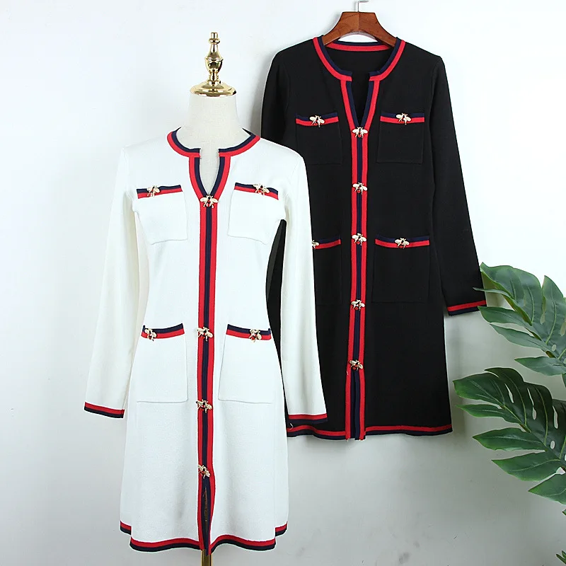 Elegant Sweater Dress Women 2019 Runway Knitted Dress Long Sleeve Knit Office Lady Dress Bees Beaded White Black Sweater Dress
Elegant Sweater Dress Women 2019 Runway Knitted Dress Long Sleeve Knit Office Lady Dress Bees Beaded White Black Sweater Dress