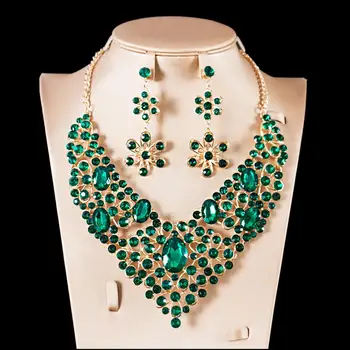 Fashion Green Crystal Indian Necklace Earring Jewelry Sets for Women Brides Bridal Wedding Party Costume Jewellery
Fashion Green Crystal Indian Necklace Earring Jewelry Sets for Women Brides Bridal Wedding Party Costume Jewellery