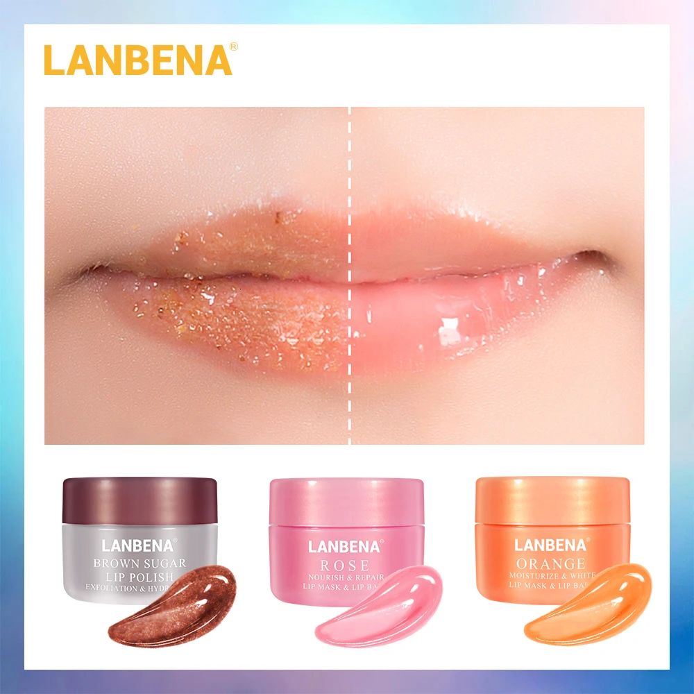 

LANBENA Lip Scrub Lip Mask Sleeping Mask Lip Balm Lips Plumper Exfoliator Moisturizing Nourish Repair Fine Lines lip Oil Care