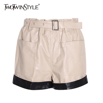 TWOTWINSTYLE PU Leather Korean Women's Shorts High Waist Pocket With Sashes Female Short Pants 2020 Summer Big Size Fashion New
TWOTWINSTYLE PU Leather Korean Women's Shorts High Waist Pocket With Sashes Female Short Pants 2020 Summer Big Size Fashion New