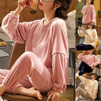 Winter Women's Flannel Coral Pajamas Sets Sleepwear Thick Loose Casual Soft Warm Nightgown Homewear Clothing Female Suit Pijama
Winter Women's Flannel Coral Pajamas Sets Sleepwear Thick Loose Casual Soft Warm Nightgown Homewear Clothing Female Suit Pijama