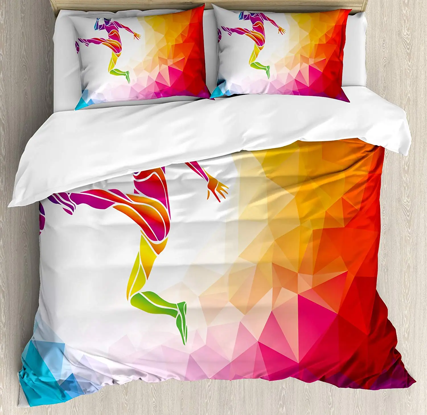 Teen Room Duvet Cover Set Fractal Soccer Player Hitting The Ball Polygonal Abstract Illustration Decorative 3 Piece Bedding | Дом и сад