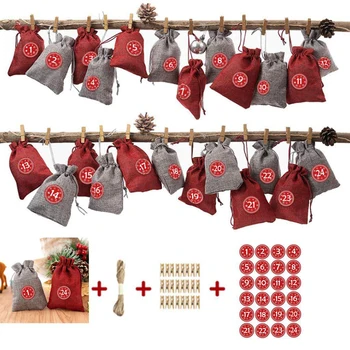 24Pcs Bags Advent Calendars Christmas Calendar Filling Candy Linen Bags Gift Bags 24 Numbers Stickers Wooden Clamps Hemp Rope
24Pcs Bags Advent Calendars Christmas Calendar Filling Candy Linen Bags Gift Bags 24 Numbers Stickers Wooden Clamps Hemp Rope