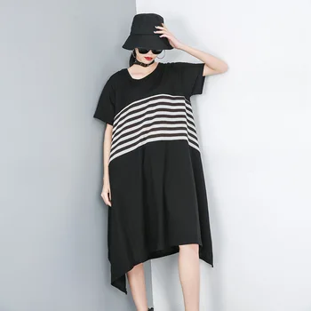 22020 Women New Style Summer Black Round Neck Short Sleeve Dress Loose Striped Irregular Hem Chiffon Dress Fashion Big Size
22020 Women New Style Summer Black Round Neck Short Sleeve Dress Loose Striped Irregular Hem Chiffon Dress Fashion Big Size
