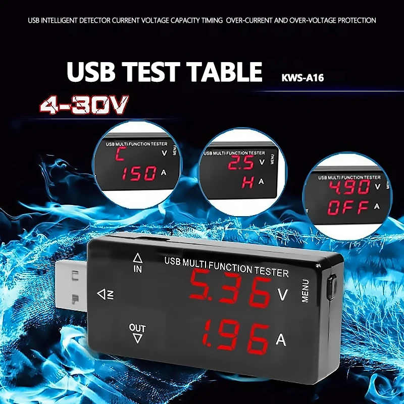 4-30V USB test table Timing protection USB current and voltage test Mobile phone charging test meter Digital voltage measuring
4-30V USB test table Timing protection USB current and voltage test Mobile phone charging test meter Digital voltage measuring
