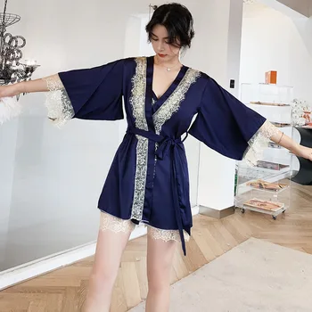 Fiklyc New Women's Thin Spring And Summer Sexy Lace Strap Nightdress Robe Two-Piece Ice Silk Home Service
Fiklyc New Women's Thin Spring And Summer Sexy Lace Strap Nightdress Robe Two-Piece Ice Silk Home Service