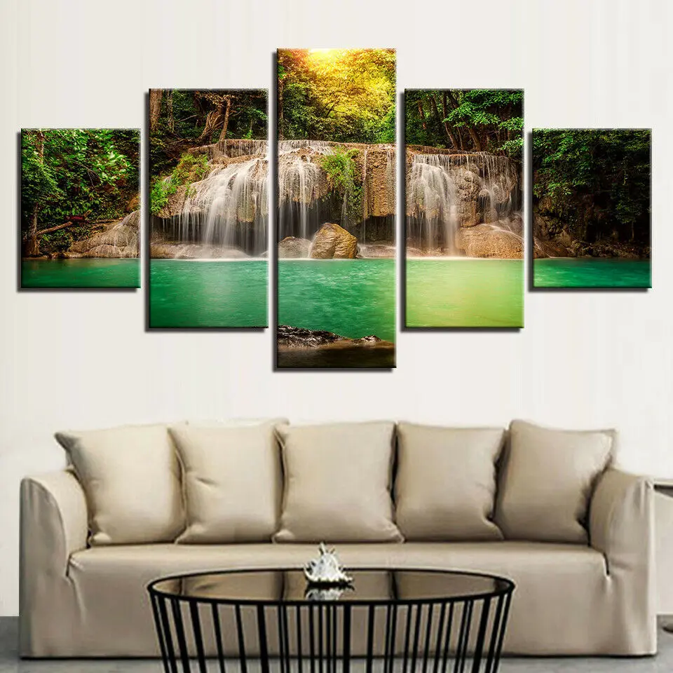 No Framed Canvas 5 Pcs Awesome Waterfalls Relax Green Jungle Home Decor for Living Room Decoration 
No Framed Canvas 5 Pcs Awesome Waterfalls Relax Green Jungle Home Decor for Living Room Decoration