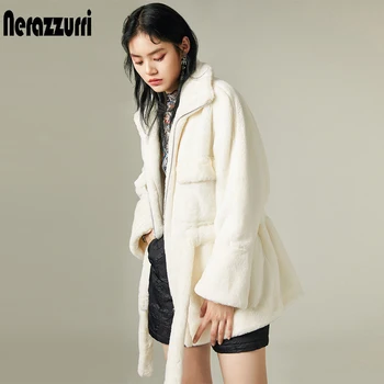 Nerazzurri zip up warm white faux fur coat women raglan sleeve belt pockets Oversized winter clothes women 2020 fluffy jacket 
Nerazzurri zip up warm white faux fur coat women raglan sleeve belt pockets Oversized winter clothes women 2020 fluffy jacket