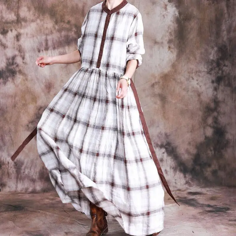 Johnature New Fashion Retro Plaid O-neck Pockets Women Plus Size Dress 2019 Autumn Cotton Linen Long Sleeve Waistband Dresses
Johnature New Fashion Retro Plaid O-neck Pockets Women Plus Size Dress 2019 Autumn Cotton Linen Long Sleeve Waistband Dresses