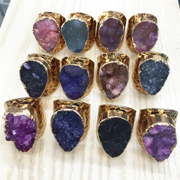 Natural Stone Druzys Agates Golds Carnelian Drusy Mens Wedding Rings Championship Love Engagement Ring Set 5pcs Wholesale Lots
Natural Stone Druzys Agates Golds Carnelian Drusy Mens Wedding Rings Championship Love Engagement Ring Set 5pcs Wholesale Lots