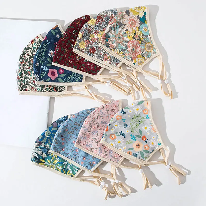 Breathable Summer Adjustable Washable Masks Ear Buckle Floral Printed Mouth Masks Women Retro Mouth-muffle Wholesale Face Covers