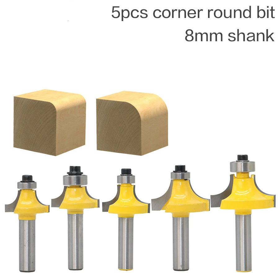 5pcsBit Round Over Edge Forming Router Bit Set - 8" Shank Woodworking cutter fillet knife