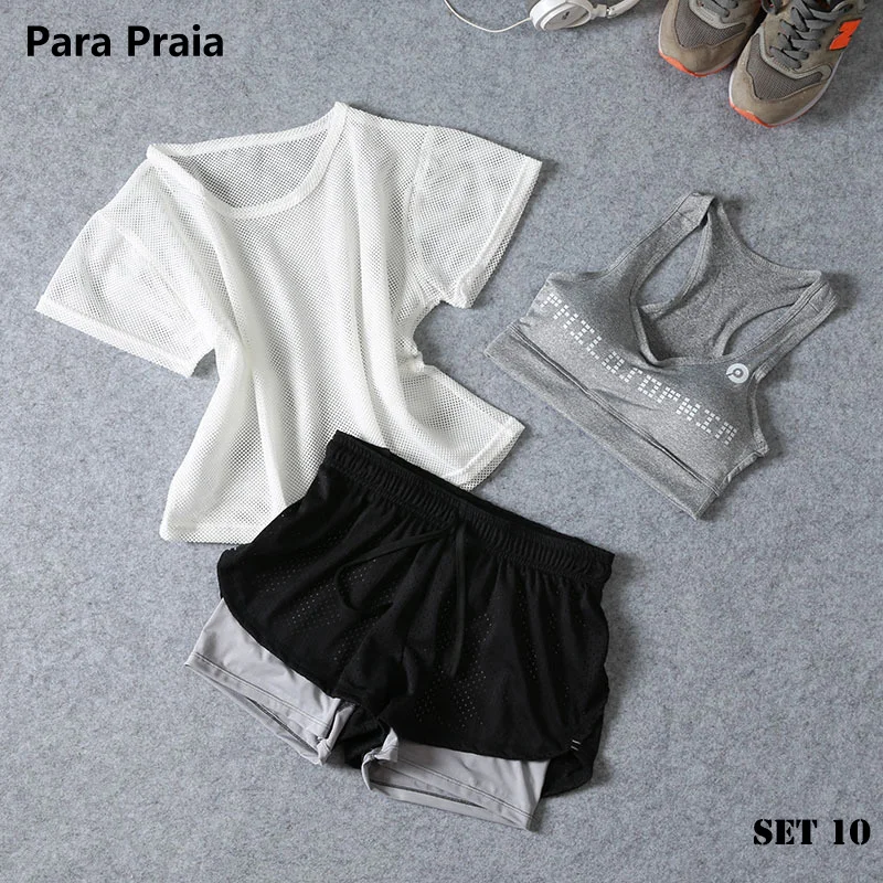 High Waist Three Piece Yoga Set Sportswear for Women Sports Bra Fitness Clothing Women Sports Shorts Gym Workout Crop Top Women High Waist Three Piece Yoga Set Sportswear for Women Sports Bra Fitness Clothing Women Sports Shorts Gym Workout Crop Top Women