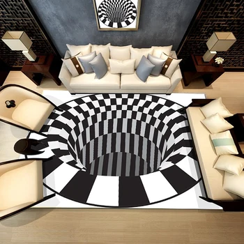 3D Illusion Carpet Anti-skid Rug Home Restaurant Decoration Black White Vortex Bottomless Hole Floor Carpet Bedroom Table Mat 
3D Illusion Carpet Anti-skid Rug Home Restaurant Decoration Black White Vortex Bottomless Hole Floor Carpet Bedroom Table Mat