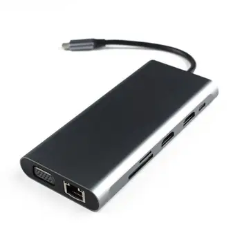 11 in 1 Type C Hub Portable USB C to 2xHDMI+VGA+4xUSB3.0+RJ45+PD+TF Cards Reader Adapter Hub for Laptop Computer
11 in 1 Type C Hub Portable USB C to 2xHDMI+VGA+4xUSB3.0+RJ45+PD+TF Cards Reader Adapter Hub for Laptop Computer