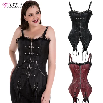 VASLANDA Sleeveless Steampunk Corset Lace up Boned Overbust Bustier Top Rivet Decorated Gothic Clothing Espartilho Sexy Lingerie
VASLANDA Sleeveless Steampunk Corset Lace up Boned Overbust Bustier Top Rivet Decorated Gothic Clothing Espartilho Sexy Lingerie