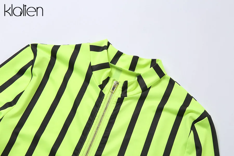 KLALIEN spring fall long sleeve turtleneck zipper fashion casual dress women high street striped mini bodycon dress 2020 new
