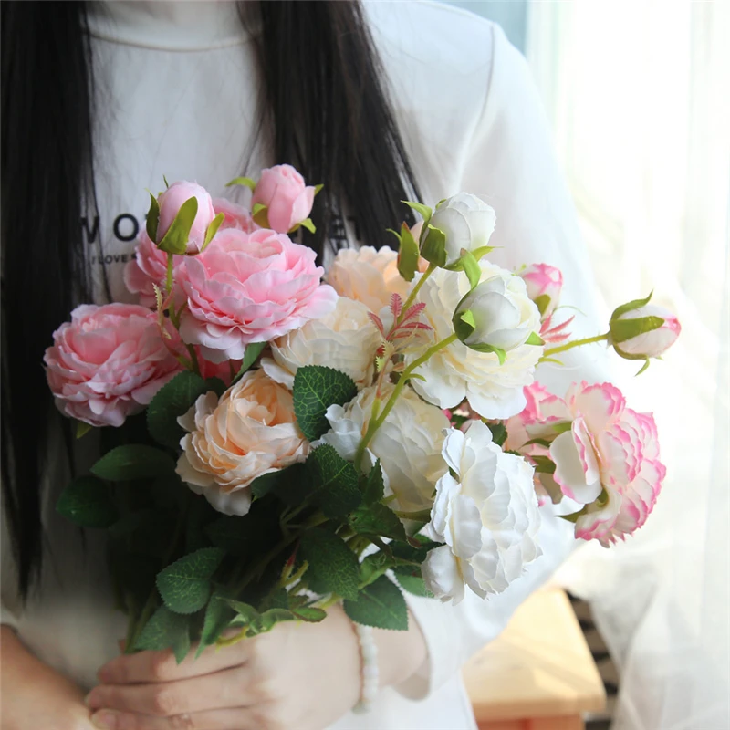 Artificial Fake Western Rose Flower Peony Bridal Bouquet Wedding Home Decor DecorCreative Comfortable Warmth Quality Exquisite