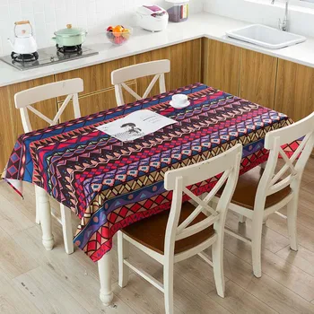 

Paisley Bohemian Style African Ethnic Customs Pattern Waterproof Linen Table Cloth Home Kitchen Hotel Desk Decorative Tablecloth